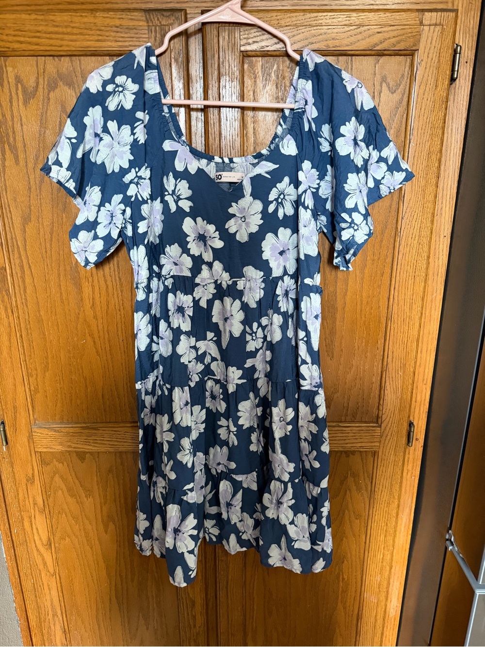 SO Navy and White Floral Scoop Neck Top